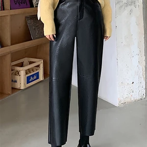 Frauen in der Welt von Frauen, die weibliche Taille, weibliche lässige lockere, Knöchellänge, Herbst, Winter, neu, 2023 8 Hauptverkäufe hohe Taille Lederhose - №5