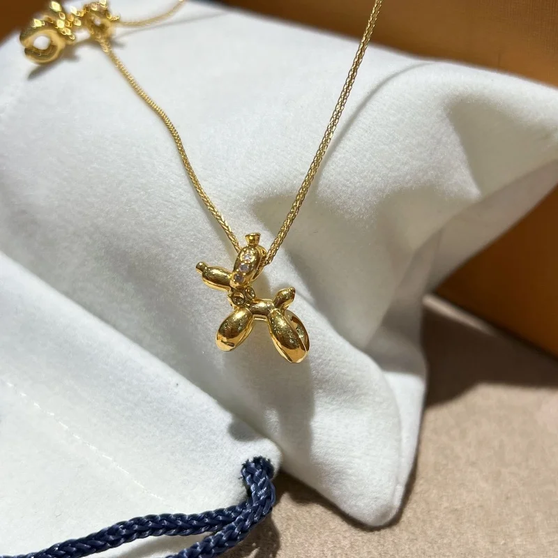 

LABB Real 18K gold balloon dog pendant Au750 inlaid with moissanite animal pendant exquisite jewelry birthday gift D0175