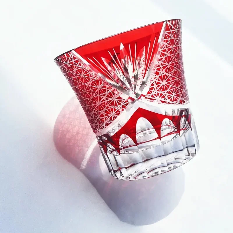 Cost-effective Edo Kiriko Glass Colored Hand Carving Crystal Wine Glass Whiskey Cup Wineglass Drinkware Wooden Gift Box