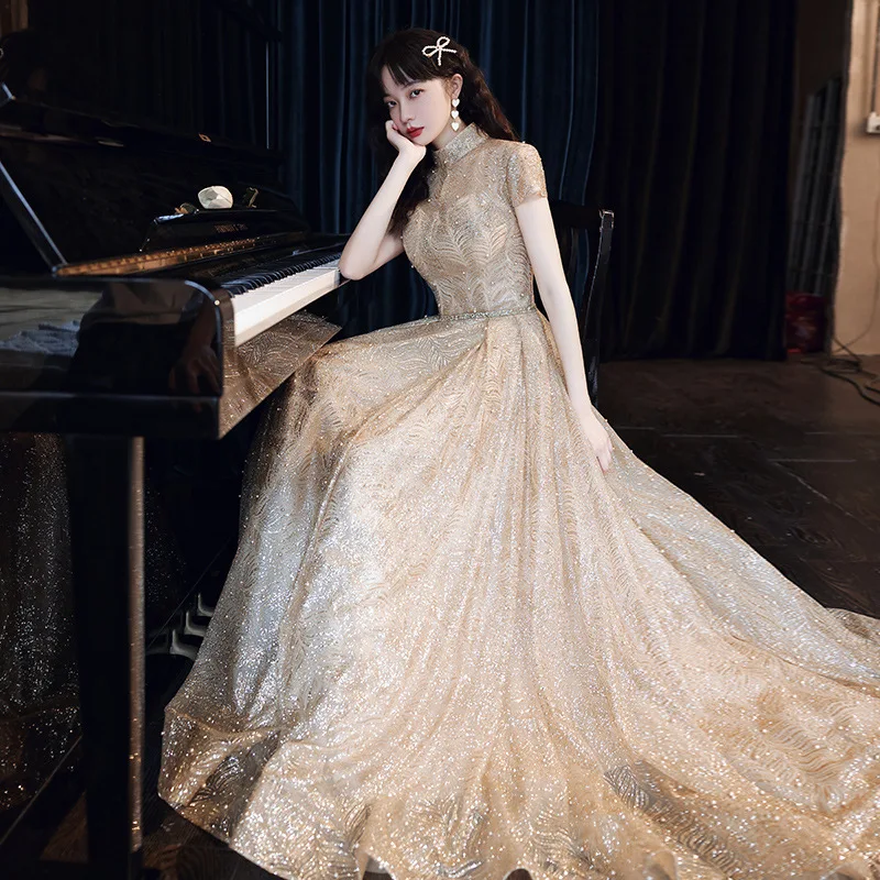 

Strap Up Elegant Evening Dress for Women 2025 New Style High-end, Niche Piano Performance, Banquet Temperament, Hosting Dress