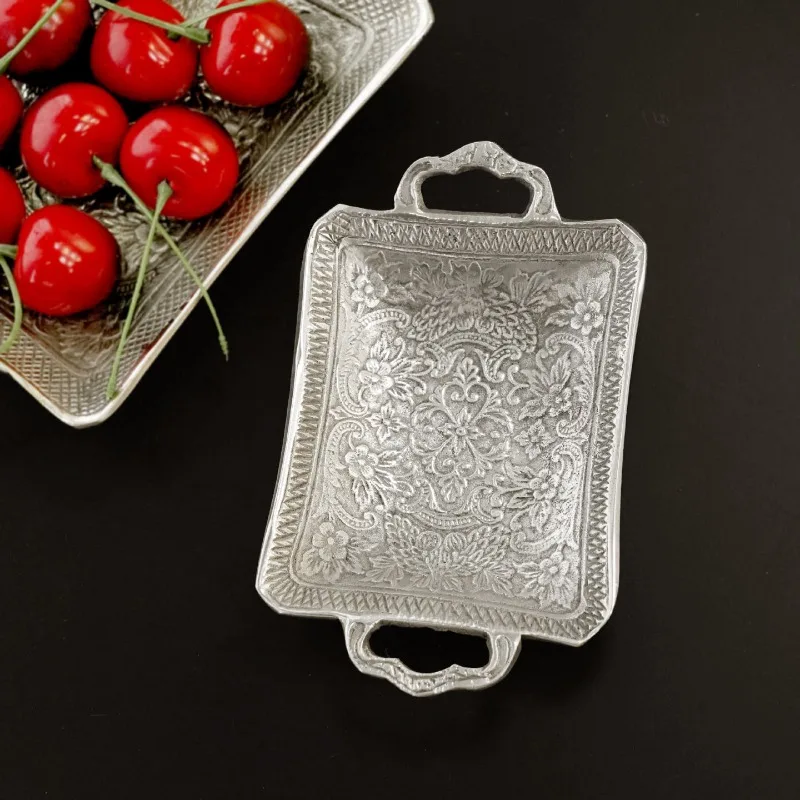 Brass silver-plated Indian imported handmade full engraved fruit plate storage plate nostalgic European retro high-end jewelry p