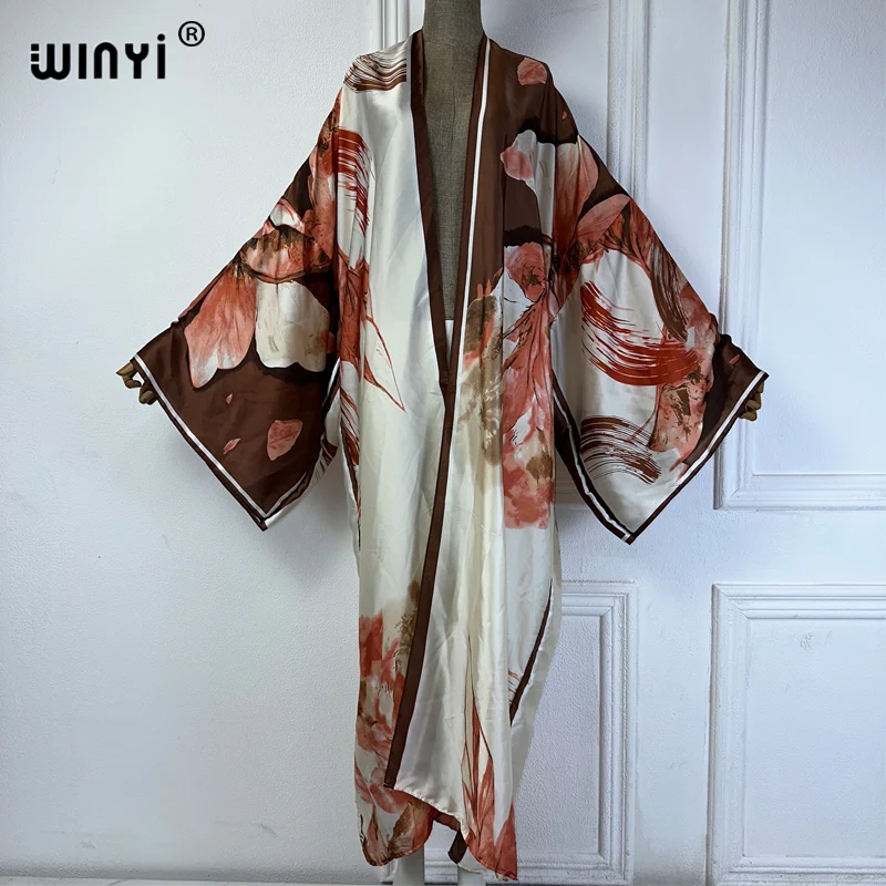 WINYI kimono boho kaftan beachwear Cardigan sexy loose swimsuit evening dress abaya cover-ups beach outfits women maxi Caftan