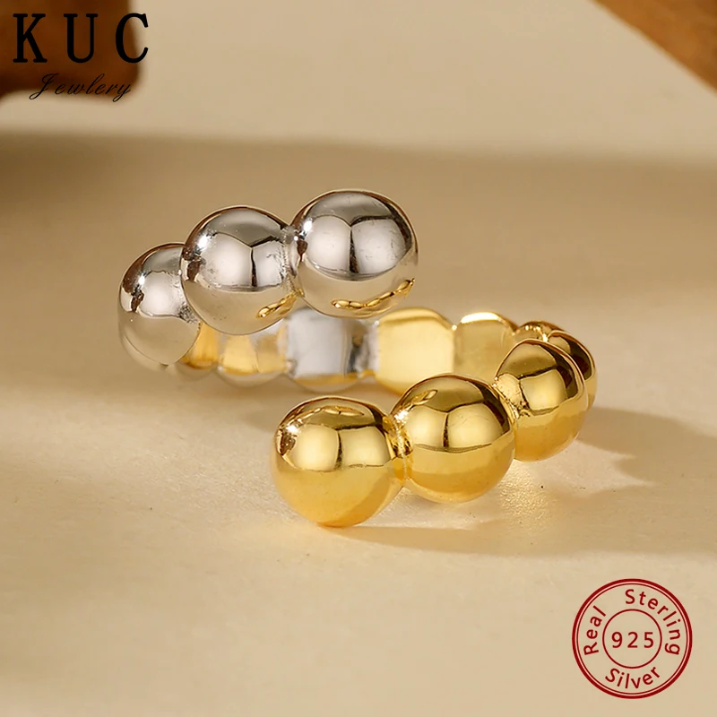 

925 Sterling Silver Original Certificate Two Tone Bead Adjustable Ring For Women Luxury Free Shipping Jewelry