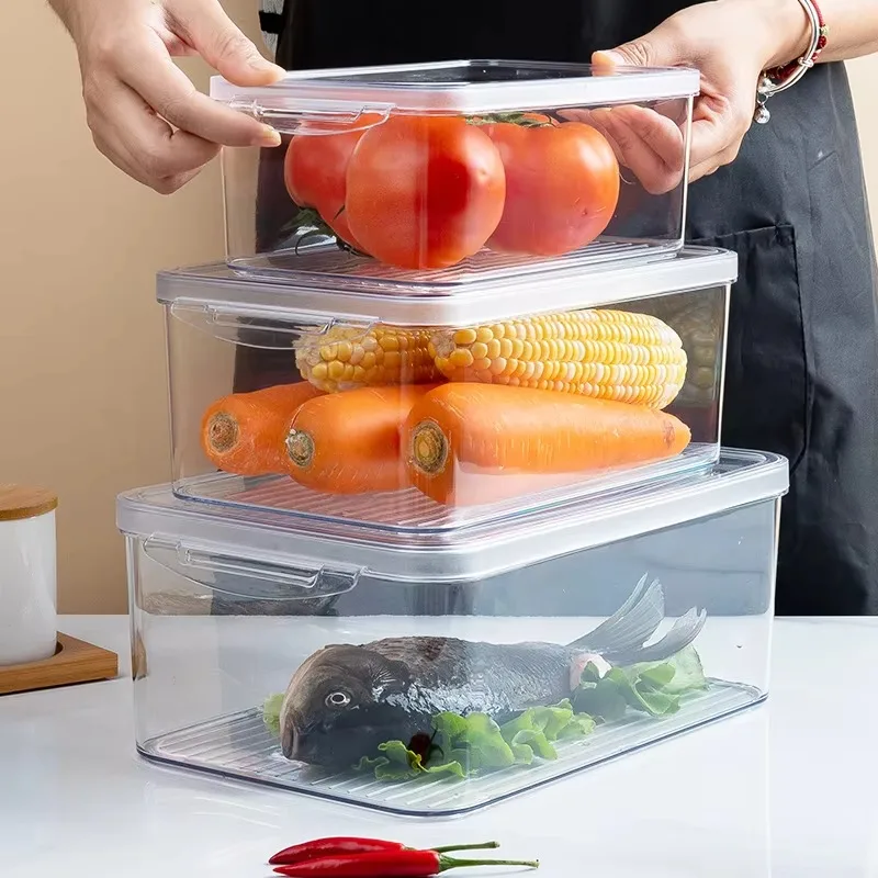 Hot Sales Kitchen Stackable PET Refrigerator Organizer Bins zer Food Storage Container Transparent Durable Storage Box