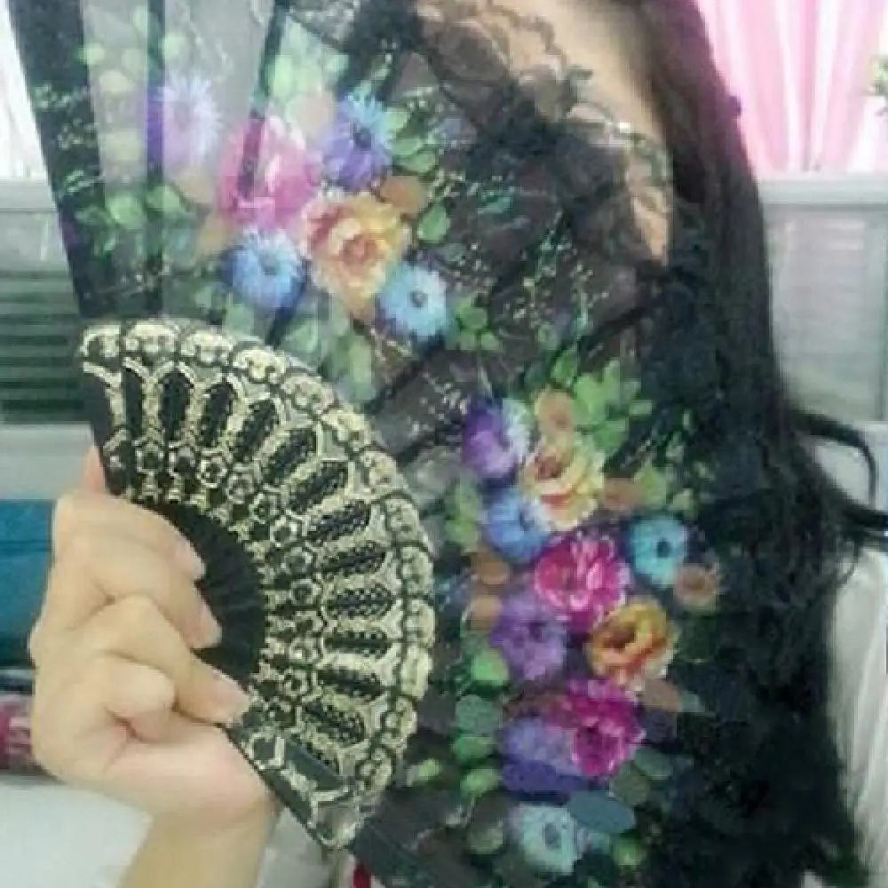 Spanish Flower Floral Fabric Lace Folding Hand Dancing Wedding Party Decoration Crafts Spain Fan