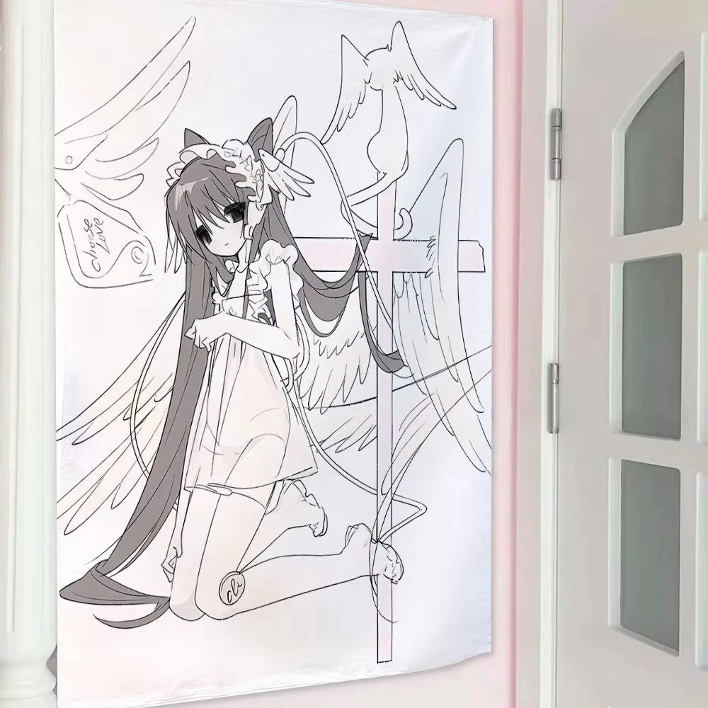 Ins-Style Mädchen-Wandteppich – Cartoon-Wandbehang als Hintergrund für Schlafzimmer, Bettseite, Mietwohnung-Wanddekoration