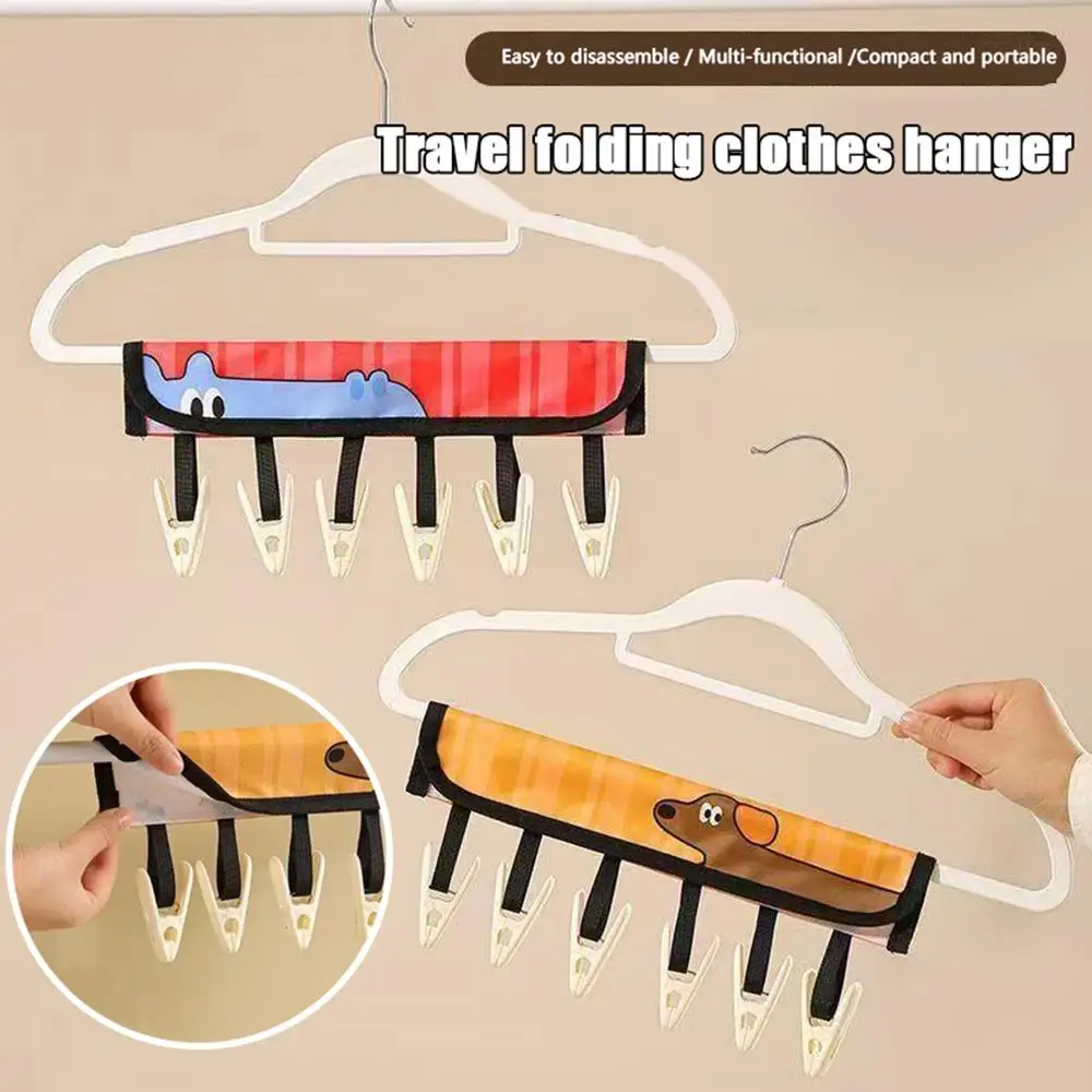 

Portable Fabric Folding Clothes Hanger Travel Underwear Socks Drying Rack Dormitory Multifunctional Cloth Hanger With Clips