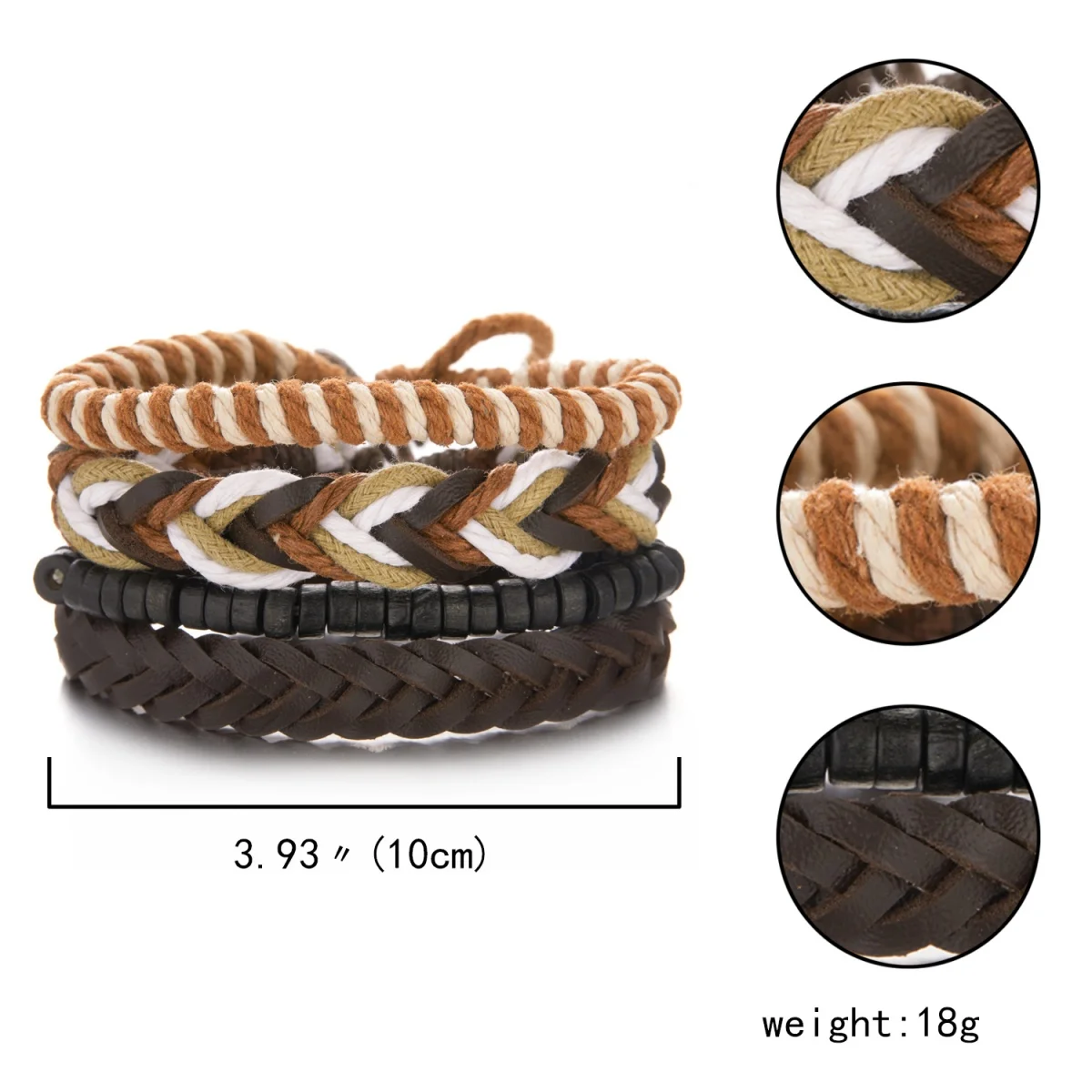 4Pcs/Set Vintage Twisted Leather Rope Bracelets For Women Men Multilayer Wooden Beads Handmade String Bangle Punk Party Jewelry