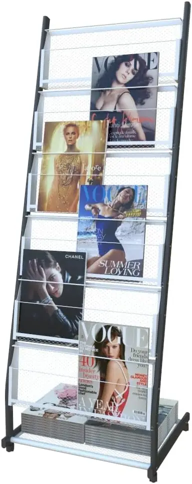Floor Standing Six Tier Rolling Brochure Magazine Display Rack 52 X 18 7 X 15 7 Inches
