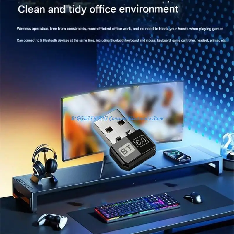 

Беспроводной Bluetooth-совместимый адаптер 6.0 для подключения мыши, наушников, игровых контроллеров ПК