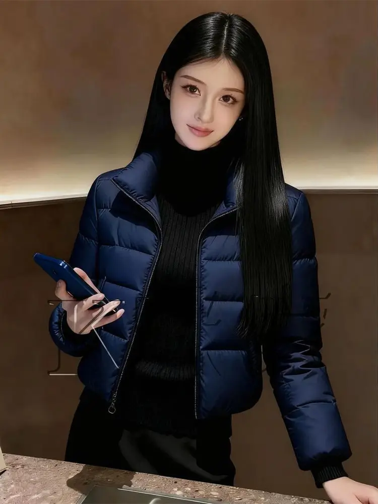 

Slimming Fashionable Short Cotton Jacket Women's Korean Style Commute Thickened Polyester Fiber Pure Color Zipper Closure