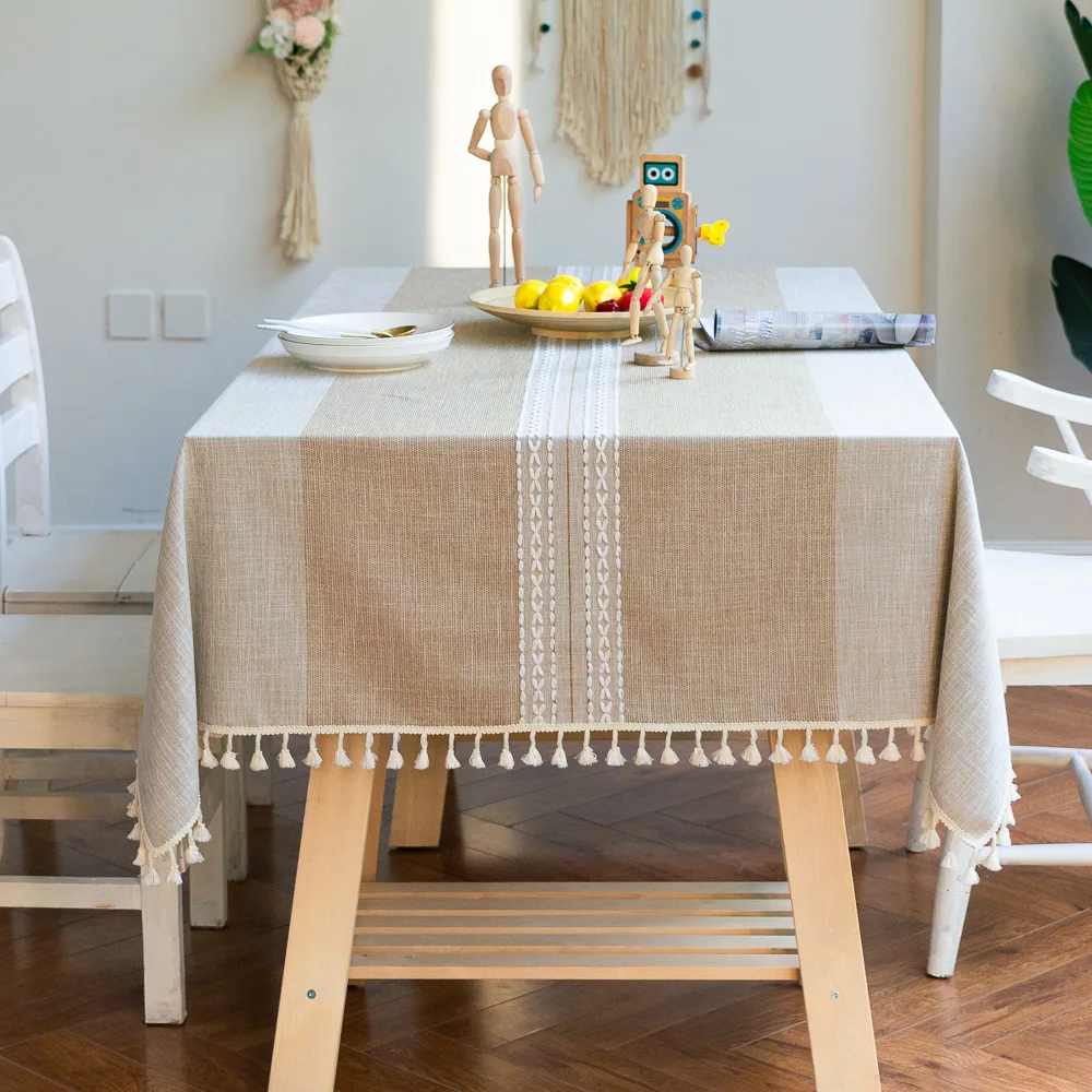 

Rectangular Tablecloth Home Decor High Quality Dustproof Table Cover with Tassel Table Linen for Holiday Party Dinner Ornaments