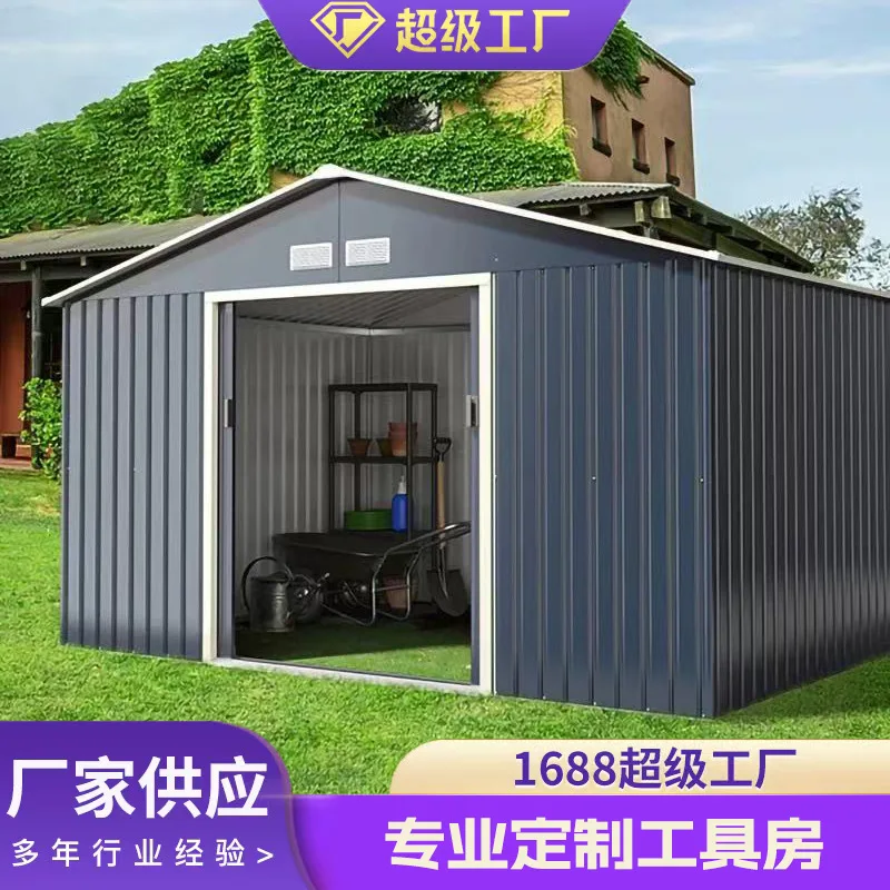 Outdoor garden, storage tool room, outdoor utility room, removable mobile house on the roof, simple temporary house for assembly