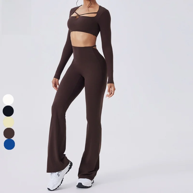 

Nylon Spandex Sexy Workout Women Tops Yoga Wear Gym Fitness Running Sports Fitness Long Sleeve T-shirt Crop Tops