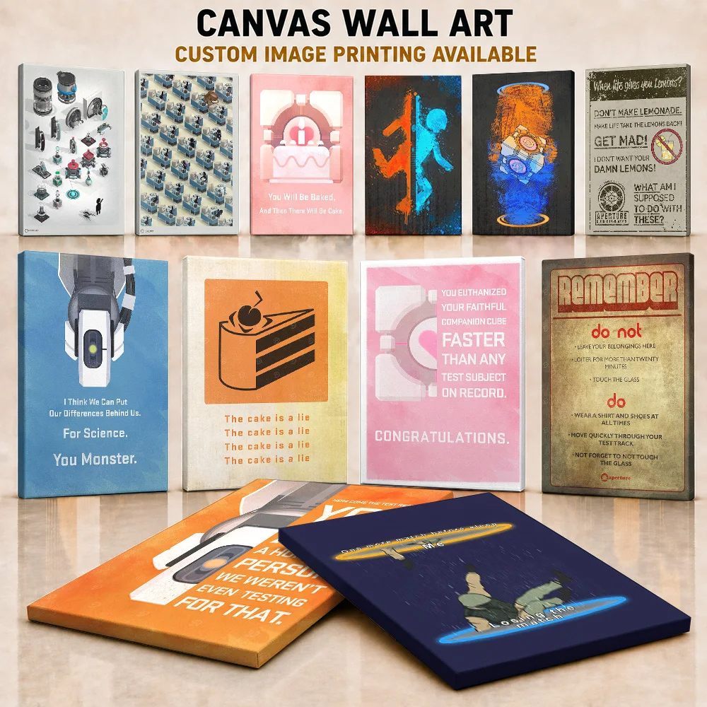 Portal Game Canvas Posters Personalized Photo Science Fiction Puzzle Theme Wall Art For Bedroom Or Home Office Birthday Gift
