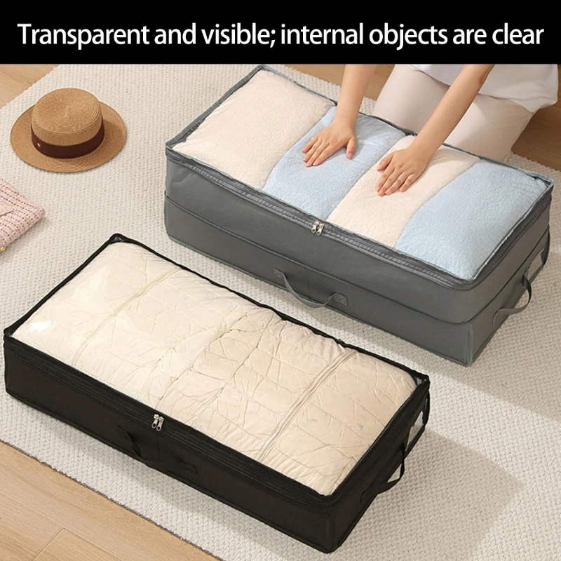 

Heavy Duty Oxford Cloth Storage Bin Foldable Design For Clothes Blankets Seasonal Item with Dustproof Lid 87HA
