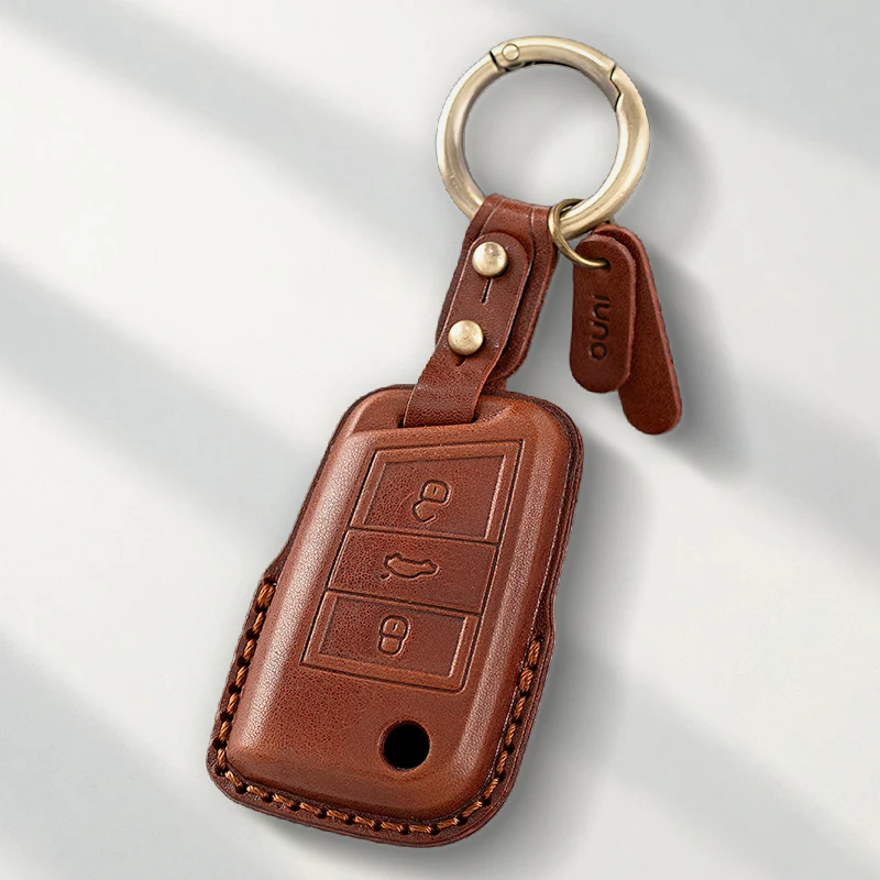 Custodia Protettiva in Vera Pelle per Chiave VW Volkswagen Golf 7 MK7 Tiguan MK2 T-roc T-cross Skoda Octavia Kodiaq Karoq