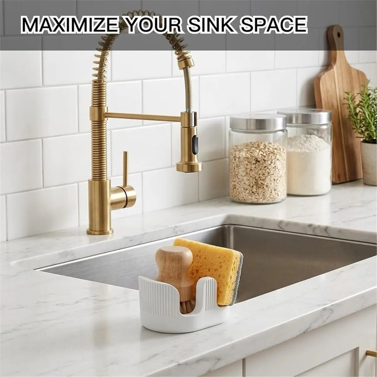 Absorbent Diatomaceous Earth Sponge Rack for , Double-Bowl Quick-Drying Dishwashing Brush Organizer