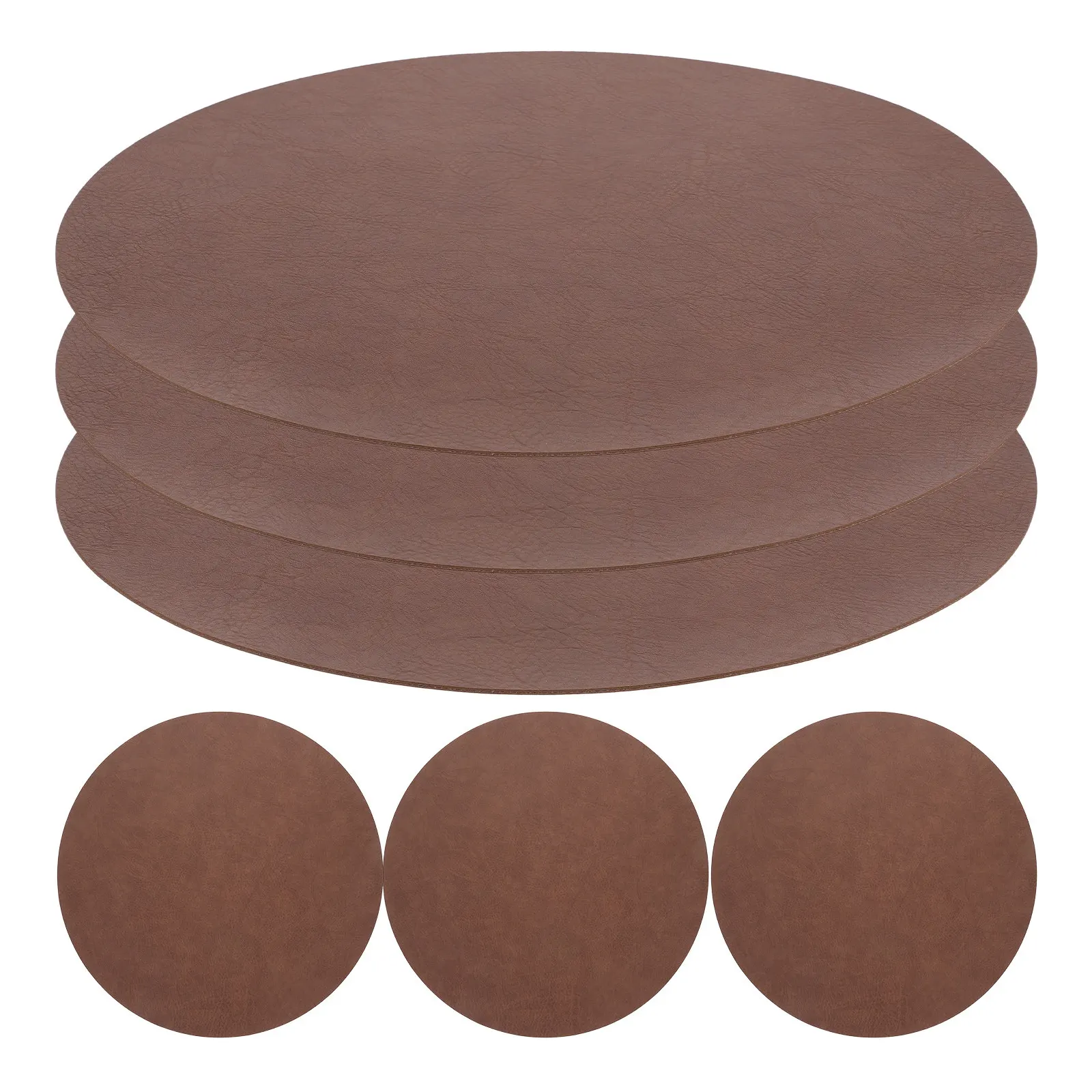

Набор из 6 круглых салфеток-плейсматов из искусственной кожи (ПУ), 15 дюймов, моющиеся, для обеденных столов, кухни, улицы, патио, коричневые
