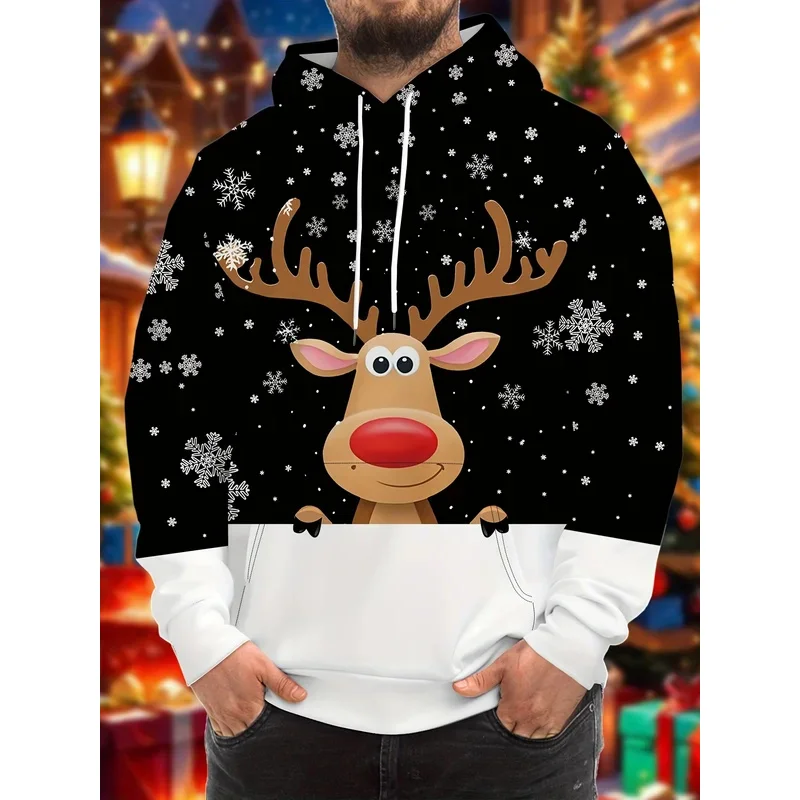 Christmas Theme Graphic Men's Fashion 3D Prints Red Hoodie Streetwear Hoodies Hooded Front Pocket Designer Hoodie Sweatshirt