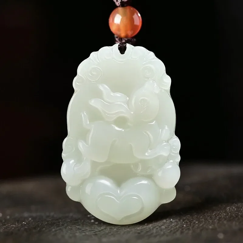 Natural Green Jade Chinese Zodiac Pendant Necklace Fashion Charm Jewellery Accessories Hand-Carved Lucky Amulet Gifts for Women