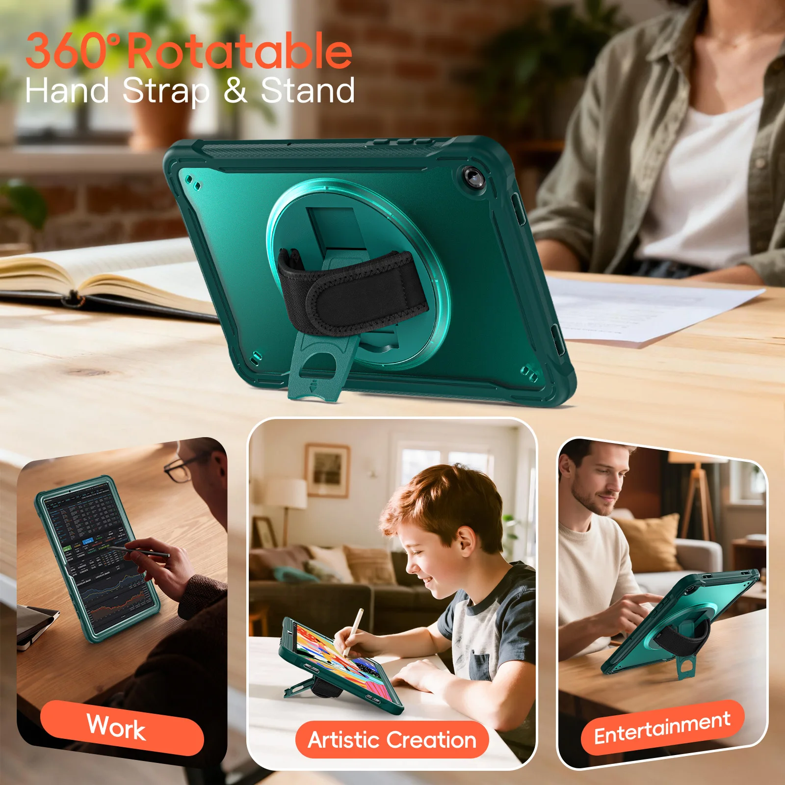 Rotating Kickstand Case For Samsung Tab S11 SM-X730 X736 A11 A9 Plus SM-X230 X236 X210 X215 X216 X218 Hybrid Cover ShoulderStrap