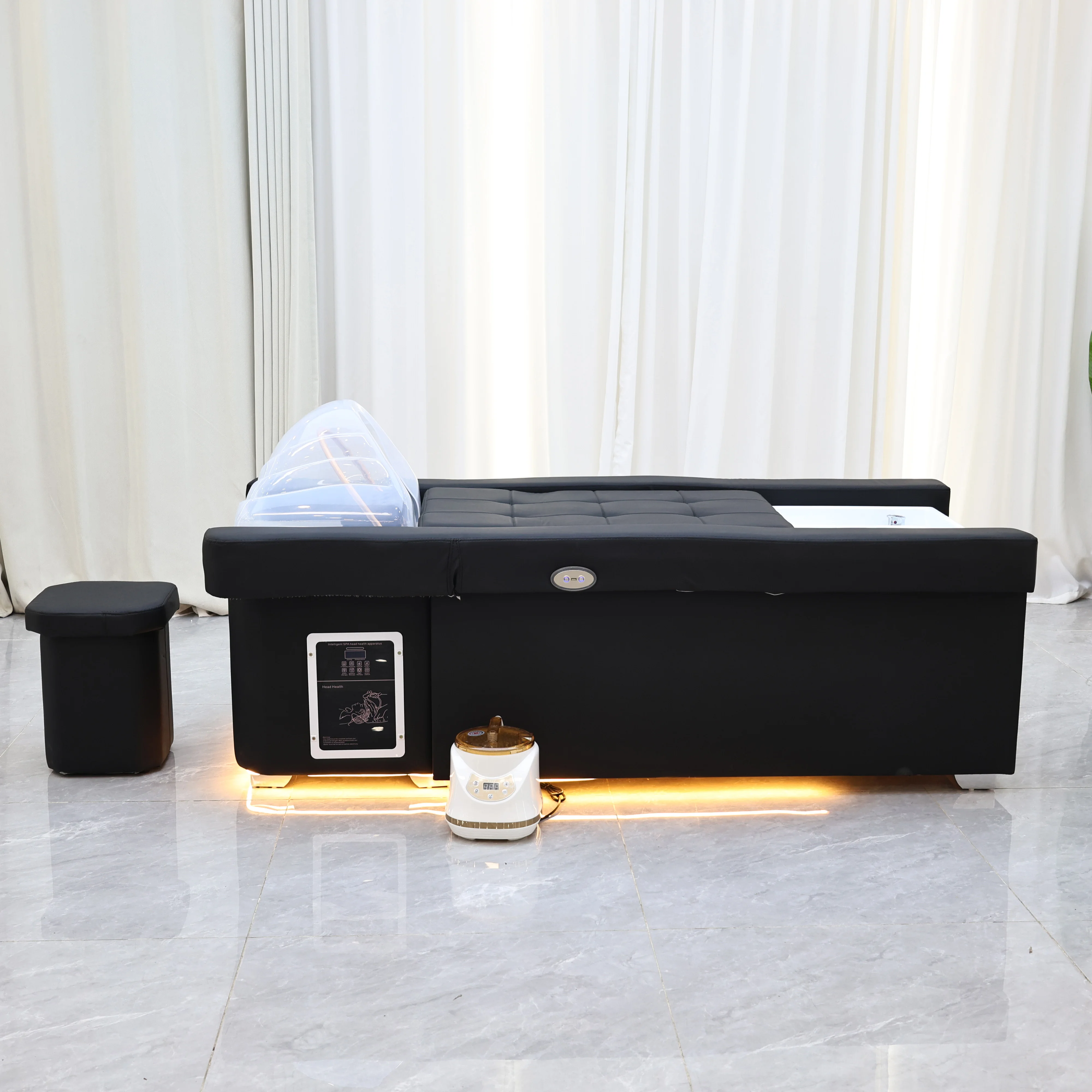 Moderner schwarzer Leder-Fußmassagestuhl, Salon 2-in-1 Shampoo- und Fußbadstation, elektrischer Fußmassagestuhl mit LED-Beleuchtung – Detail 17
