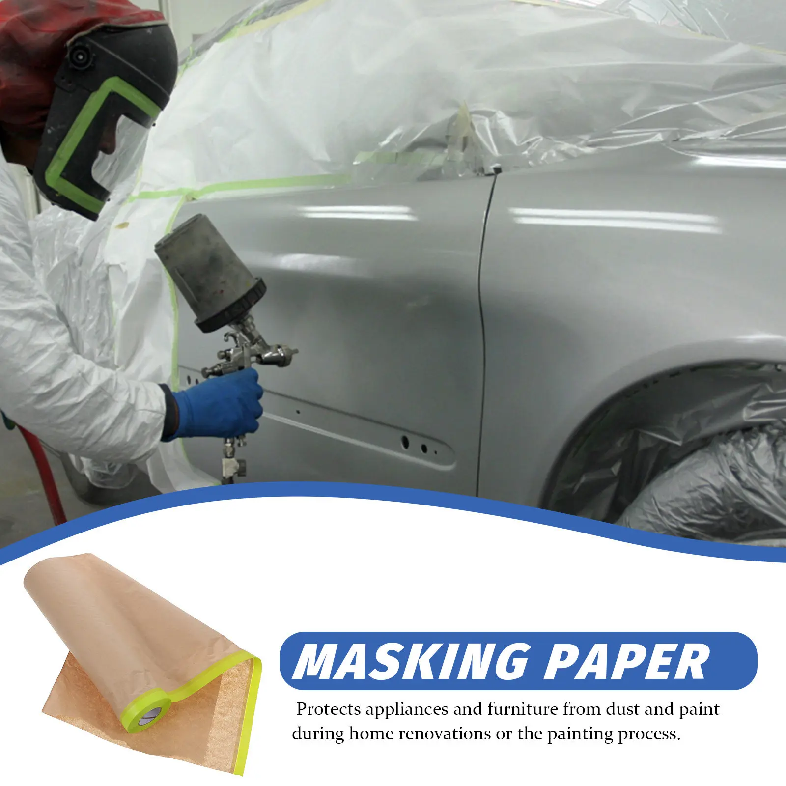 3 Rolls Masking Film Multipurpose Masking Paper for Automotive Furniture Home Painting Protective Dust Covering