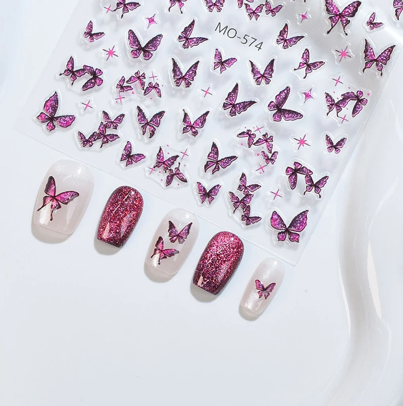 Calcomanías para decoración de uñas con mariposas blancas elegantes en relieve 5d, pegatinas para decoración de puntas de manicura