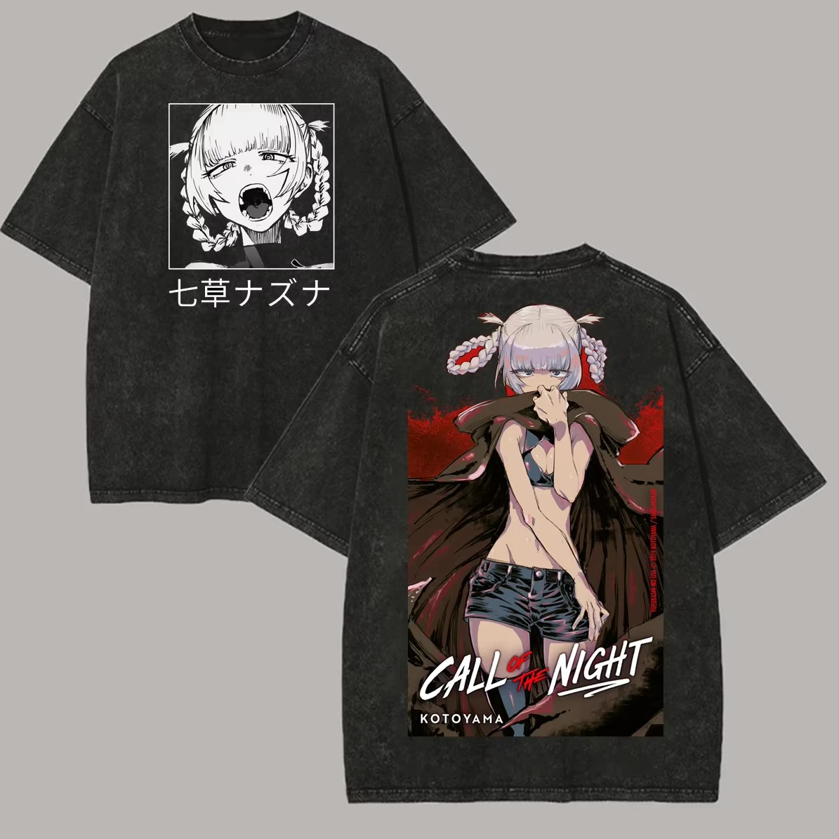 Unisex Loose Comfortable Summer Washed Top With Nazuna Print From Anime Call of The Night Women And Men T-shirt