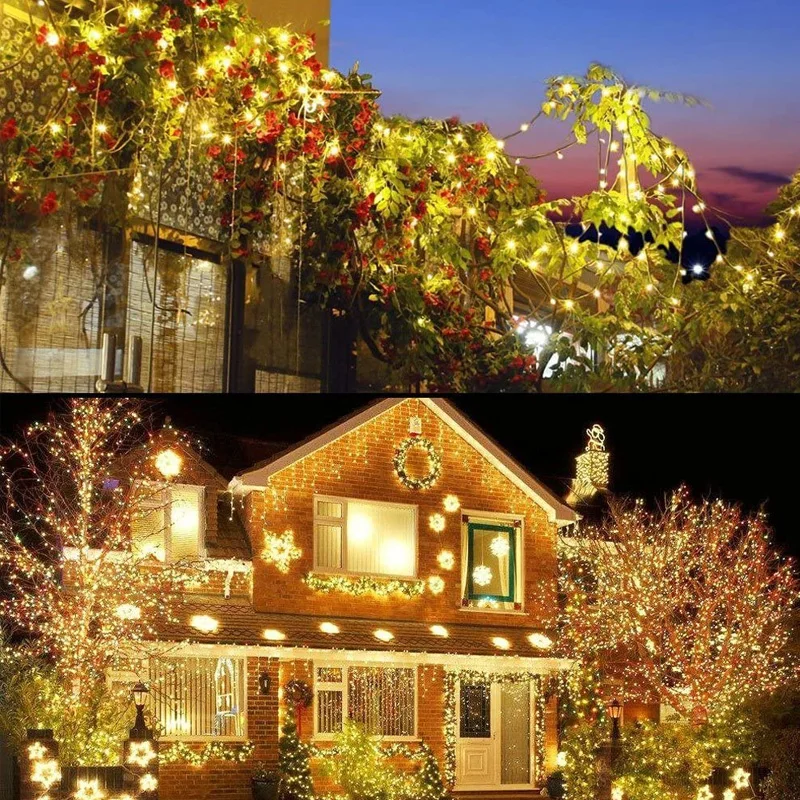 200m Christmas Green Cable LED String Fairy Lights Garland Outdoor Waterproof Decoration Lamp For Party Halloween Garden House