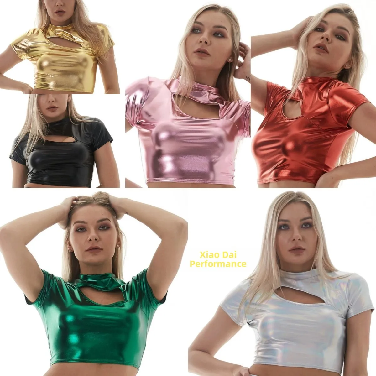 

Stage Performance Hot Girl Outfit Skin-Tight Crop Top Gold Emed Leather ter Ne Women's Faion Spring 2026