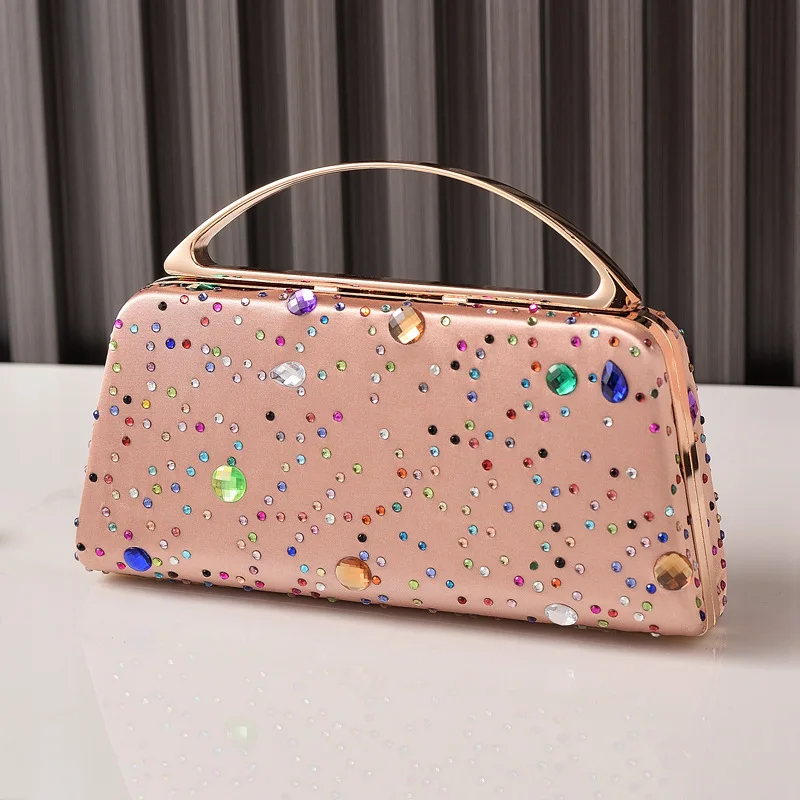 حقيبة يد حريرية فاخرة أوروبية وأمريكية مرصعة بأحجار الراين حقيبة حفلات متعددة الاستخدامات للتجمعات حقيبة الكتف عبر الجسم