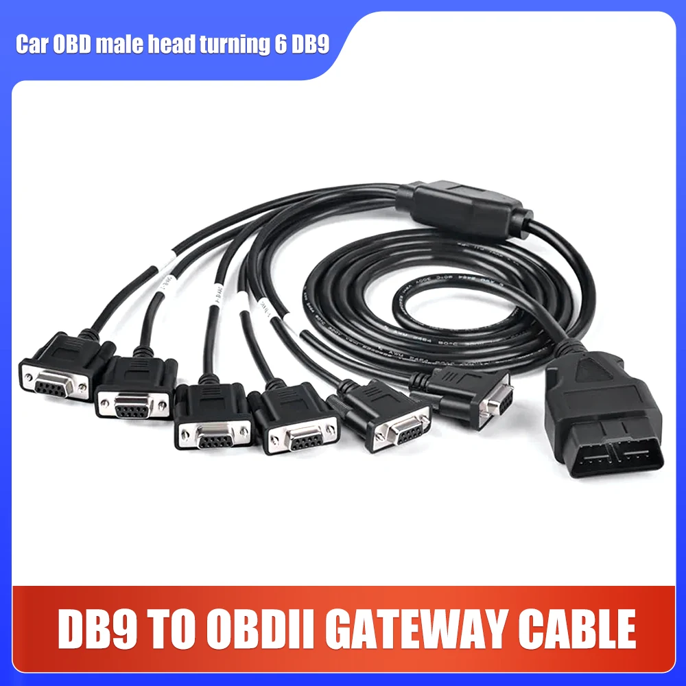 NEW Automotive OBD male Connector  to 6 DB9 female plug interface Serial RS232 diagnostic tool gateway Connection cable Car Wire