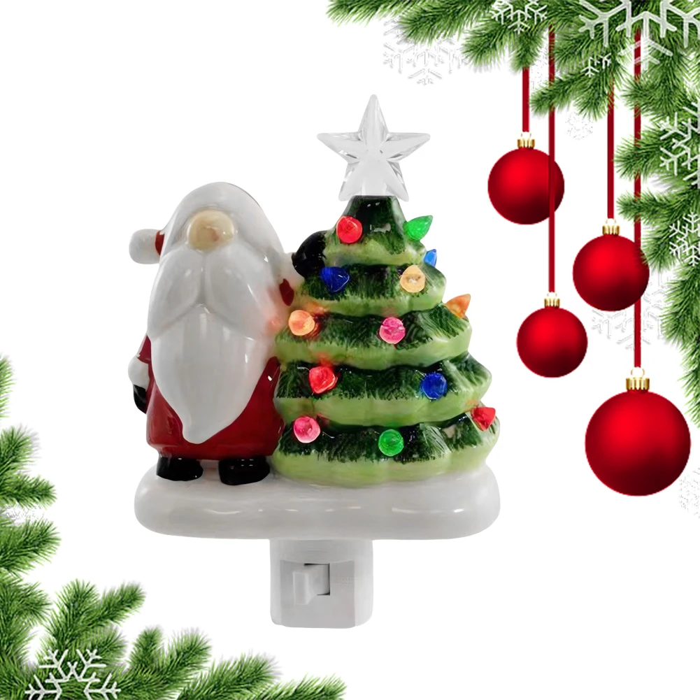 Resin Christmas Tree Night Light Multicolor Bulbs Xmas Tree Nightlight with Lamp with 360 Degree Swivel Plug for Bedroom