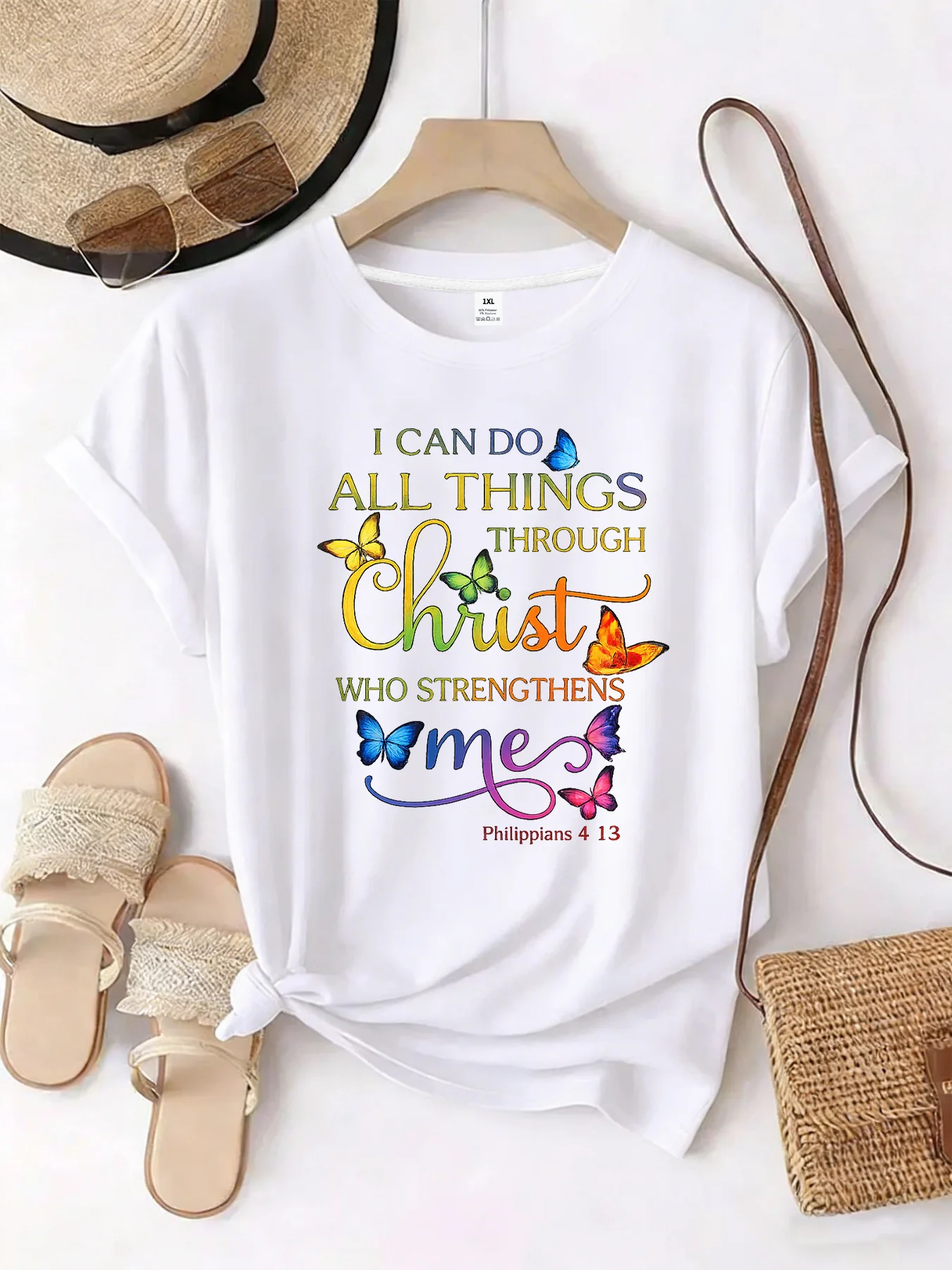 

【WZM101348】Butterfly print plus size women's round neck summer casual short sleeved street fashion versatile plus size T-shirt
