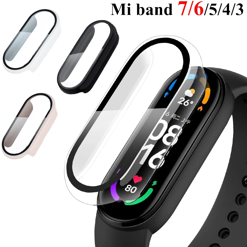 Case cover+glass For Xiaomi Mi Band 7 6 Accessories Case+Film Full Coverage Protective Cover Miband 7 6 5 4 3 screen protector