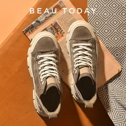 BeauToday Casual Sneakers Women Genuine Suede Leather Canvas Lace-up Ladies High-top Flat Shoes Handmade C29575