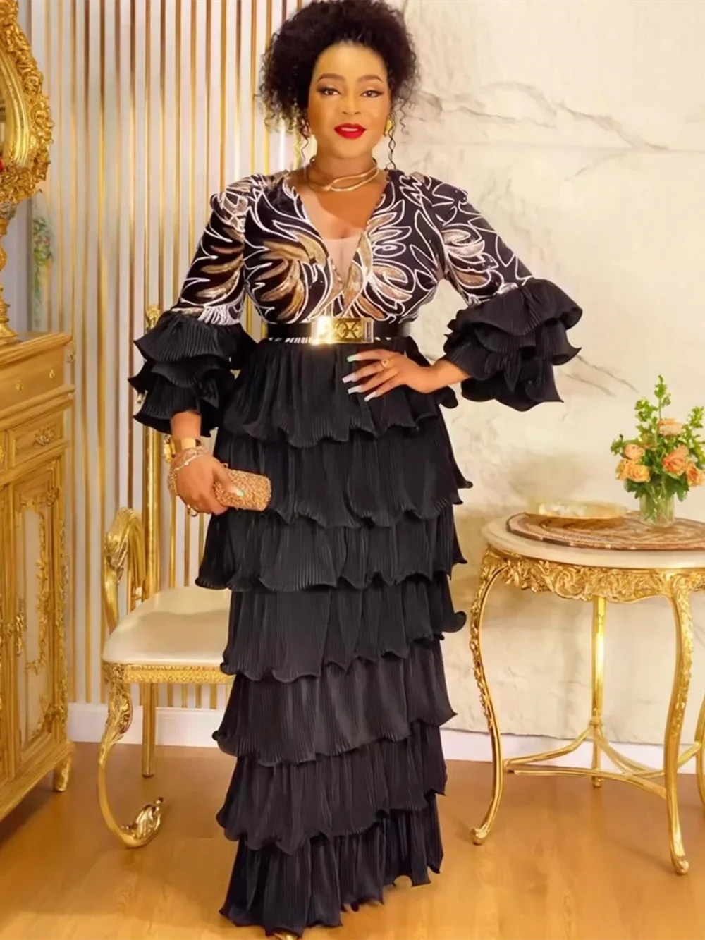 

Plus Size African Party Dresses for Women Dashiki Ankara Sequin Wedding Evening Gown Elegant Turkey Muslim Maxi Dress 2025 New