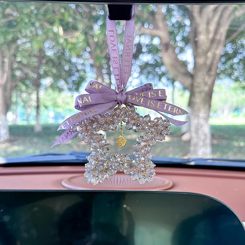 المعلقات سيارة جديدة الإبداعية الداخلية مرآة الرؤية الخلفية الديكور سيارة المعلقات كريستال نجمة خماسية الديكور سيارة قلادة #6