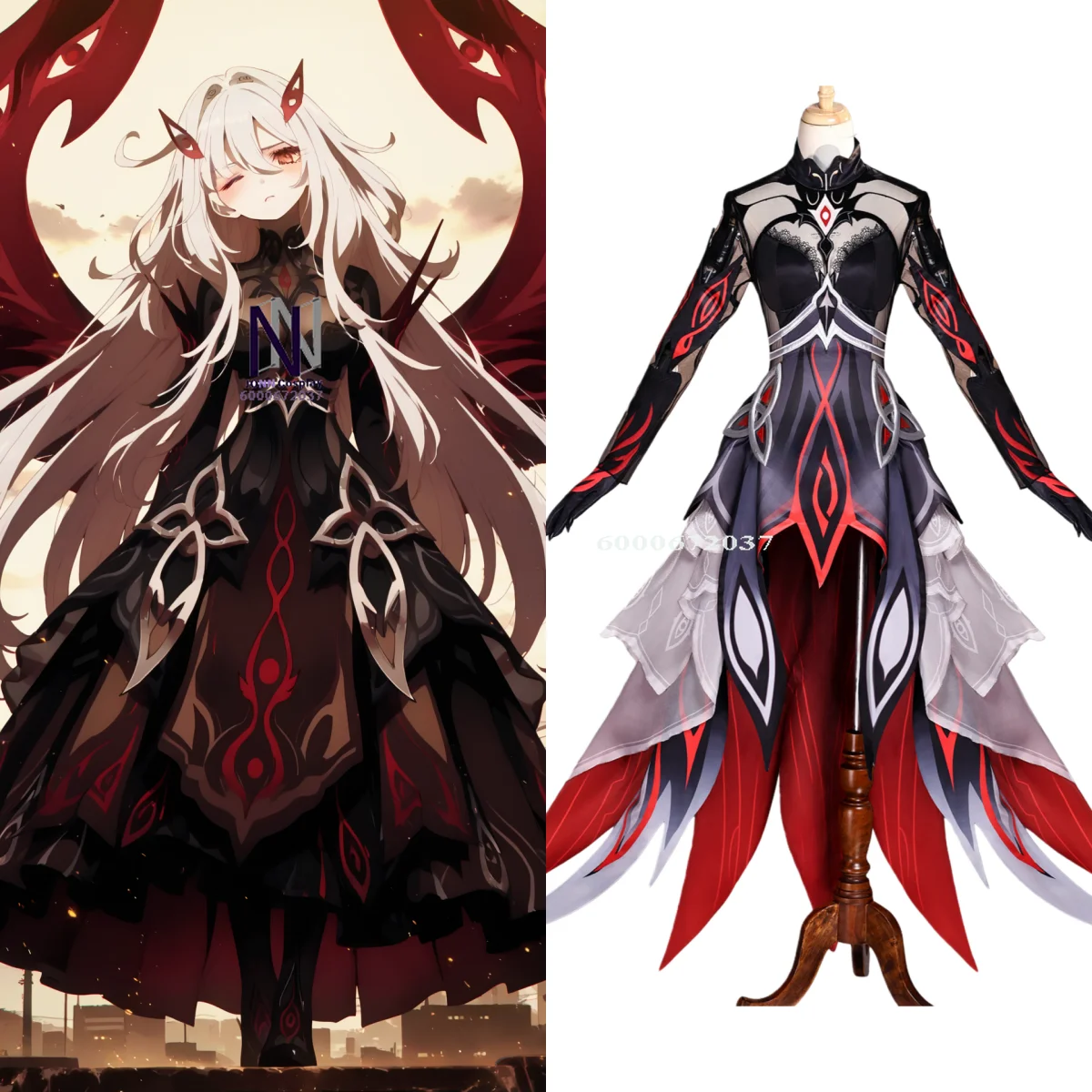 

Top Game Genshin Impact cosplay costume anime Ronova role playing outfit full set black red dress women comic con party suits