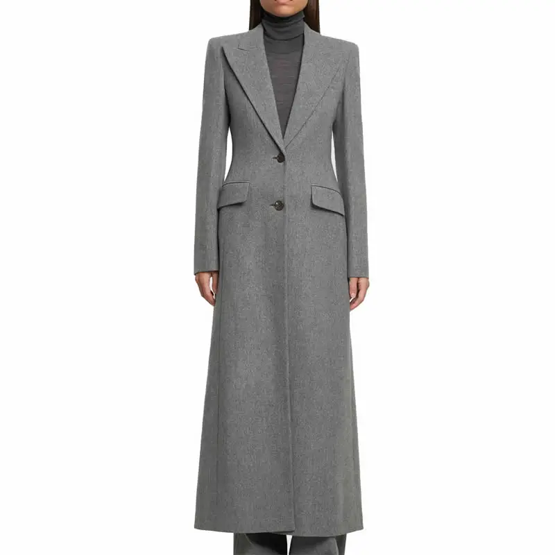 Winter Woolen Gray Coat Fashion Warm Slim Long Sleeve Trenchcoat 10278