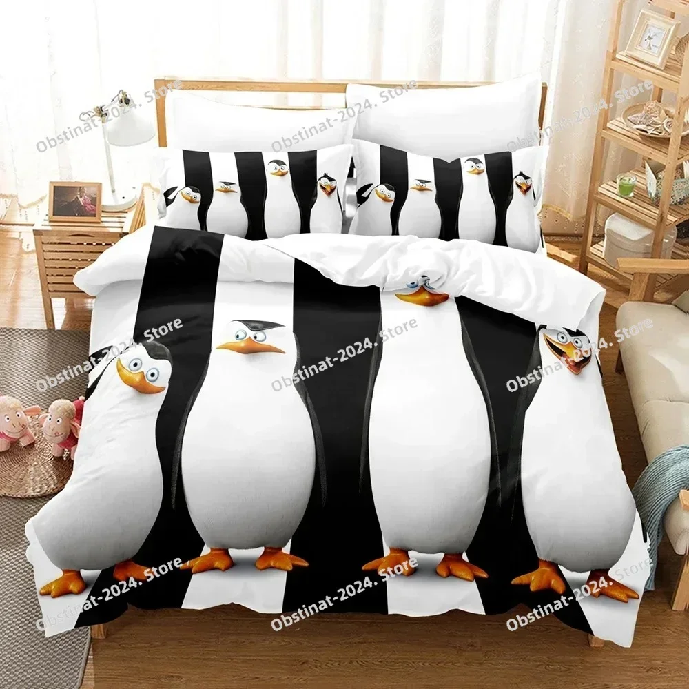 Cartoon Madagascar Penguin Bedding Set Printed single Comforter Quilt Bed Cover Duvet Cover Pillow Case 3 Pieces Kids Adult Size