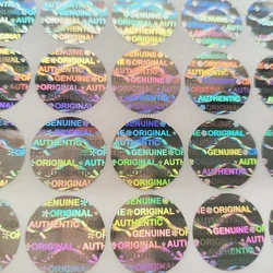 Selo de segurança do holograma genuíno, genuíno, autêntico, original, etiqueta da etiqueta, deixado se adulterado, holográfico impossível copiar, 100pcs, 15mm