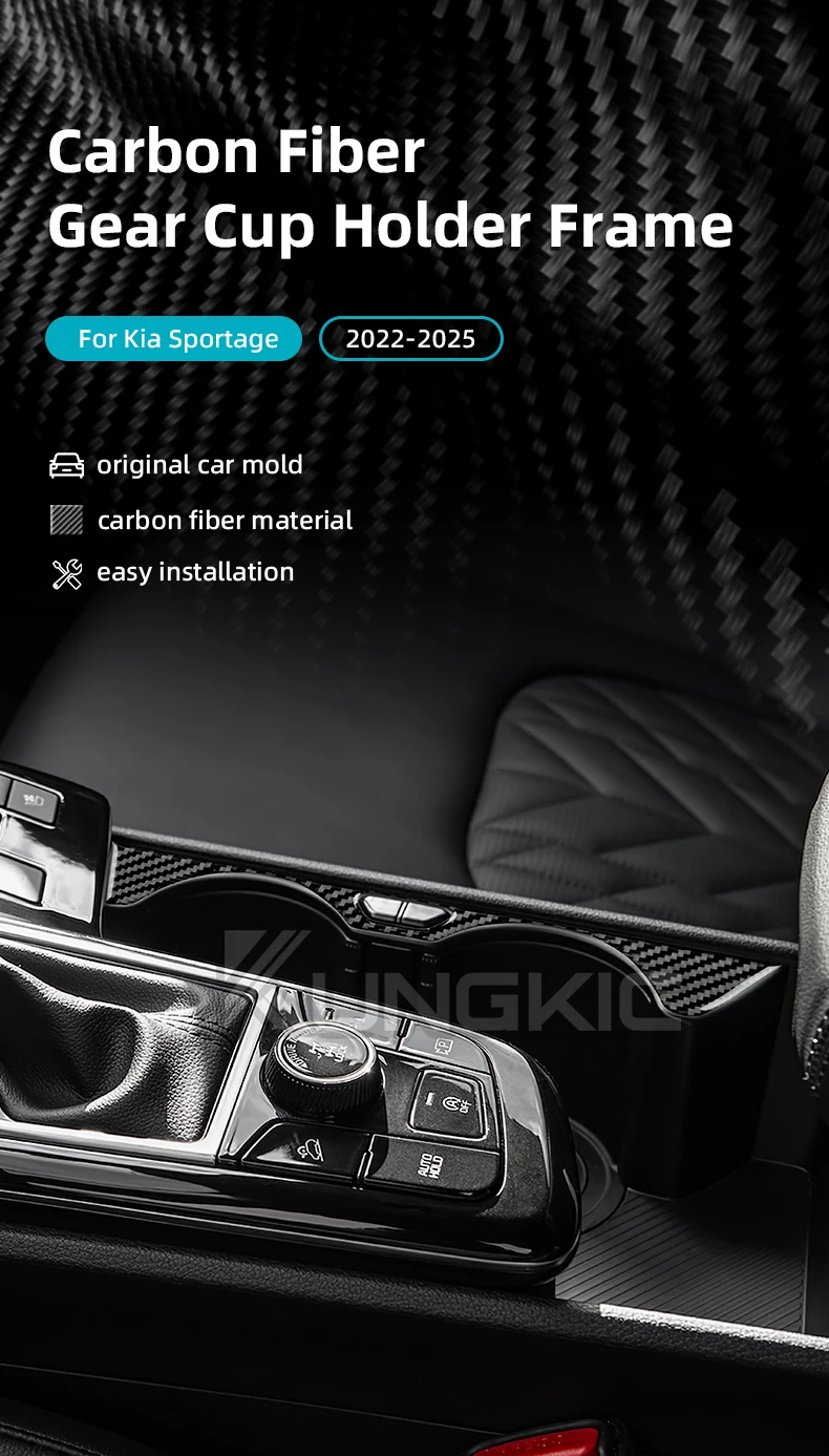 Echter, weicher Carbonfaser-Schalthebelhalter-Rahmenaufkleber für Kia Sportage NQ5 2022 2023 2024 2025 (Links- und Rechtslenker) – Innenraumzubehör – Detail 1
