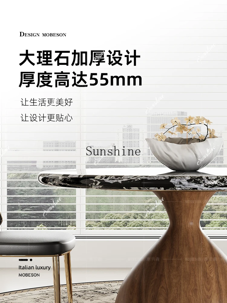 

WItalian light luxury round dining table home high sense thickened modern simple solid wood