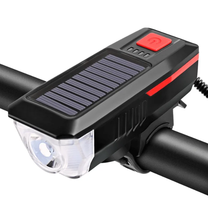 USB Charging Solar Headlight Horn Light Night Riding Torch LED Front Light For Bicycle Product Name Bicycle Front Light