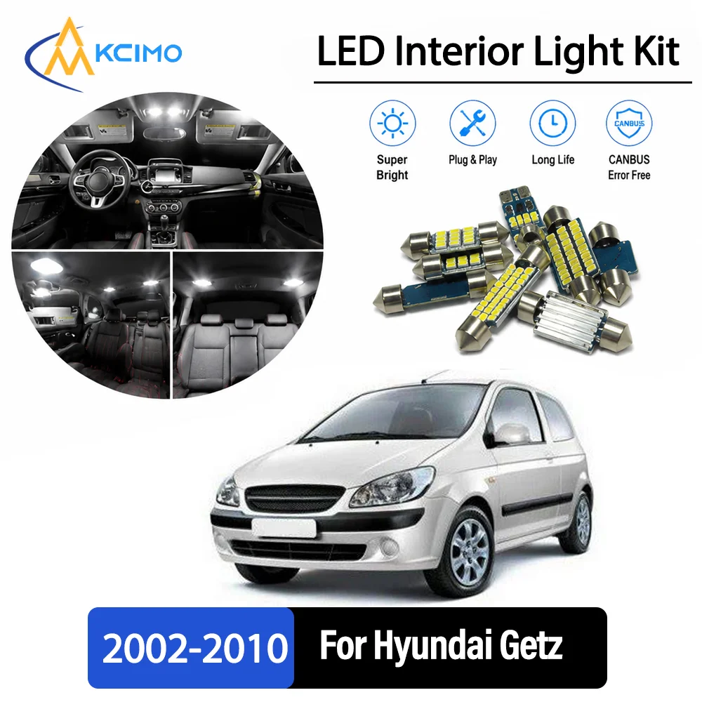 For Hyundai Getz 2002-2010 2003 2004 Premium No-Wire Continuous Glow Auto Interior LED Bulb Remodel Set Cabin Refit Lamps