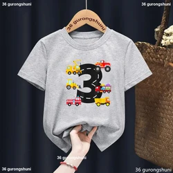 Kids Clothes 3th Birthday Gift For Girls/Boys Tshirt Digging Machine Tractor Car Print T Shirt White /Blue/Yellow/Gray T-Shirt