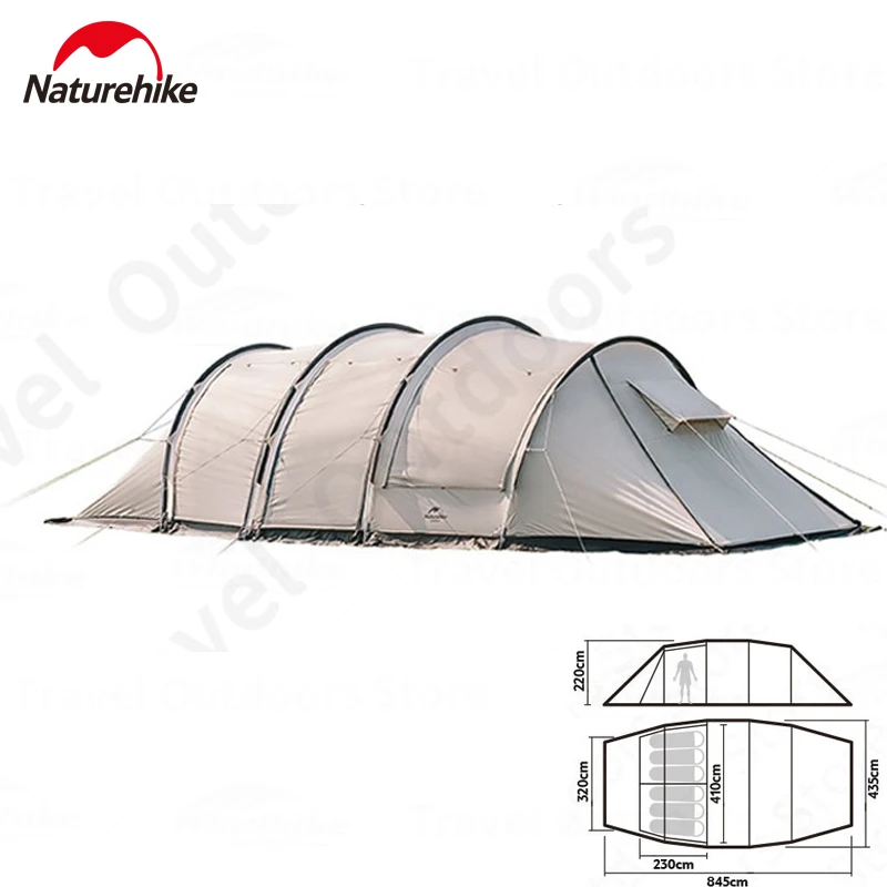 Naturehike UPF50+ Camping Three Rods Tunnel Tent 4-6 Persons Outdoor Portable Large Lobby 150D Oxford PU3000mm Waterproof Tent